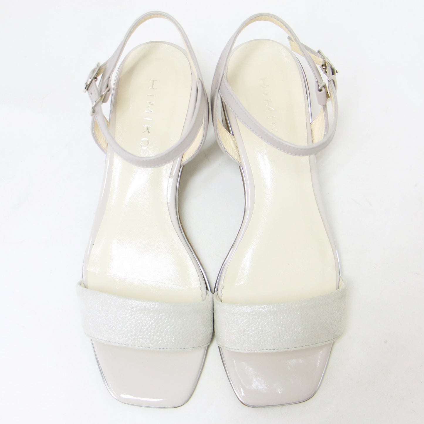 メタルライン ブロックヒール サンダル / オープントゥ ローヒール ラメ加工 本革