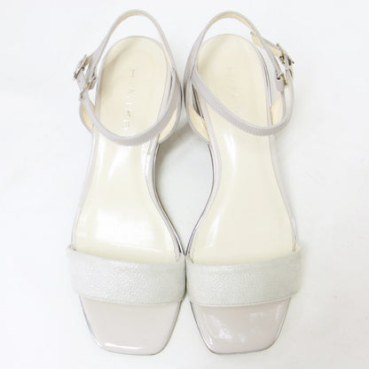 メタルライン ブロックヒール サンダル / オープントゥ ローヒール ラメ加工 本革