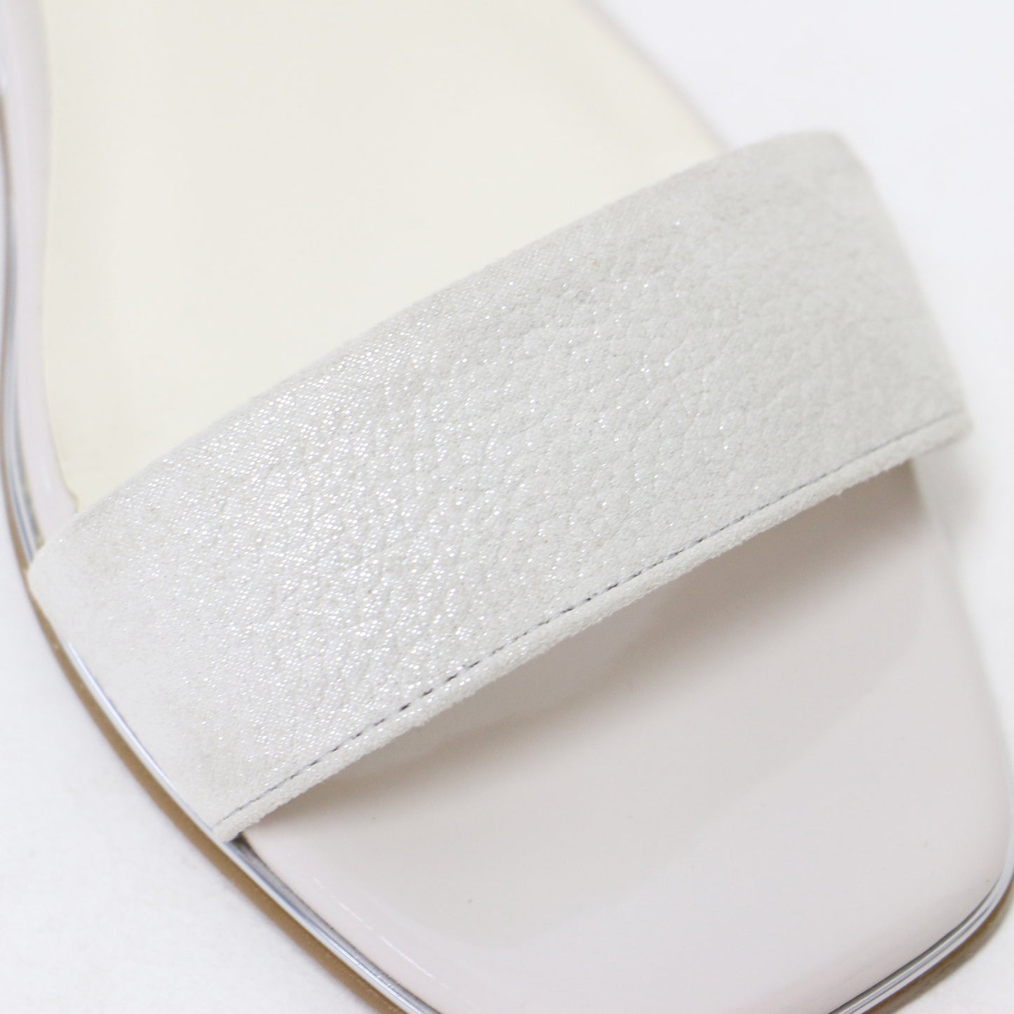 メタルライン ブロックヒール サンダル / オープントゥ ローヒール ラメ加工 本革