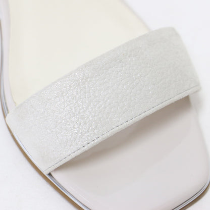 メタルライン ブロックヒール サンダル / オープントゥ ローヒール ラメ加工 本革