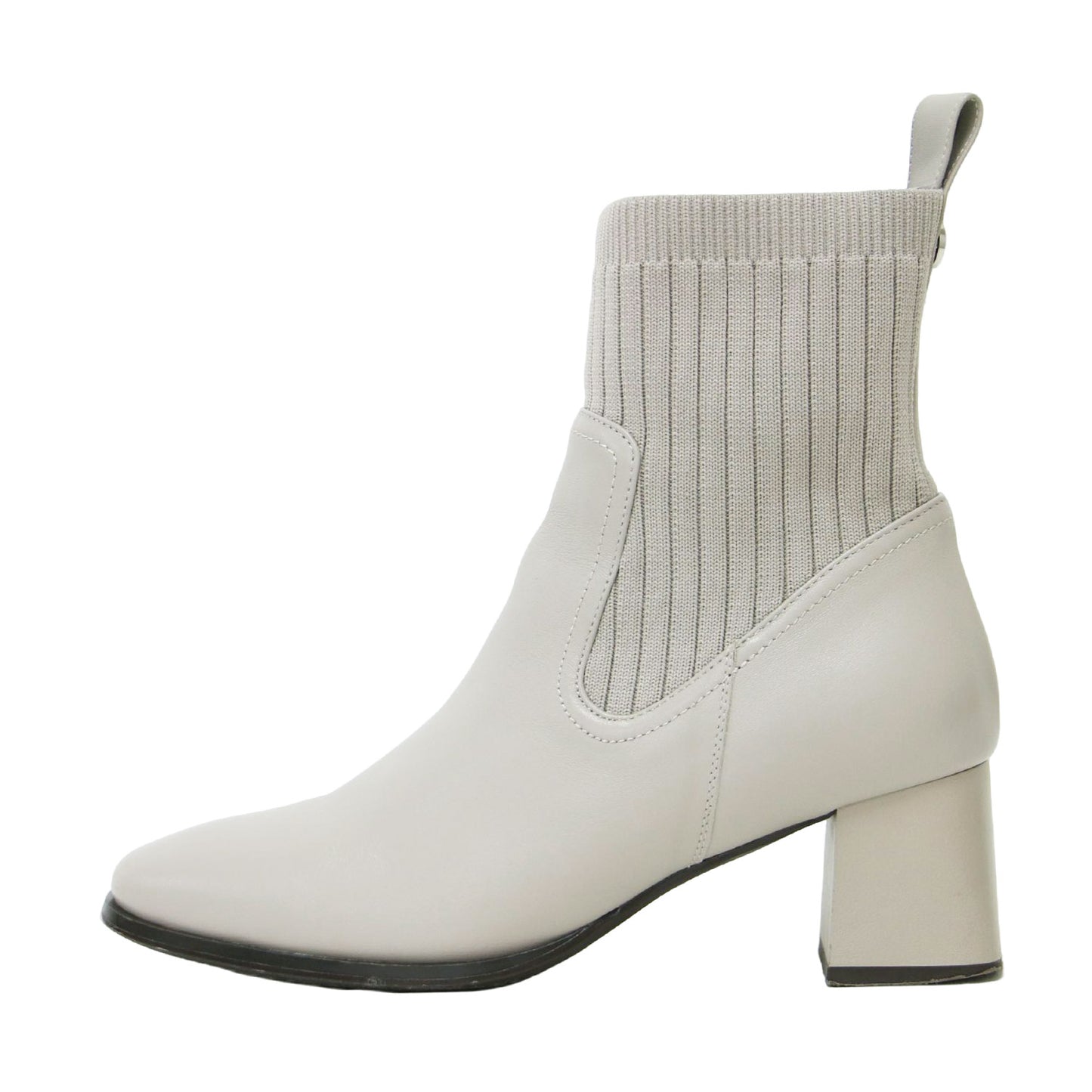 リブニット ショートブーツ / スクエアトゥ チャンキーヒール サイドゴア レザー