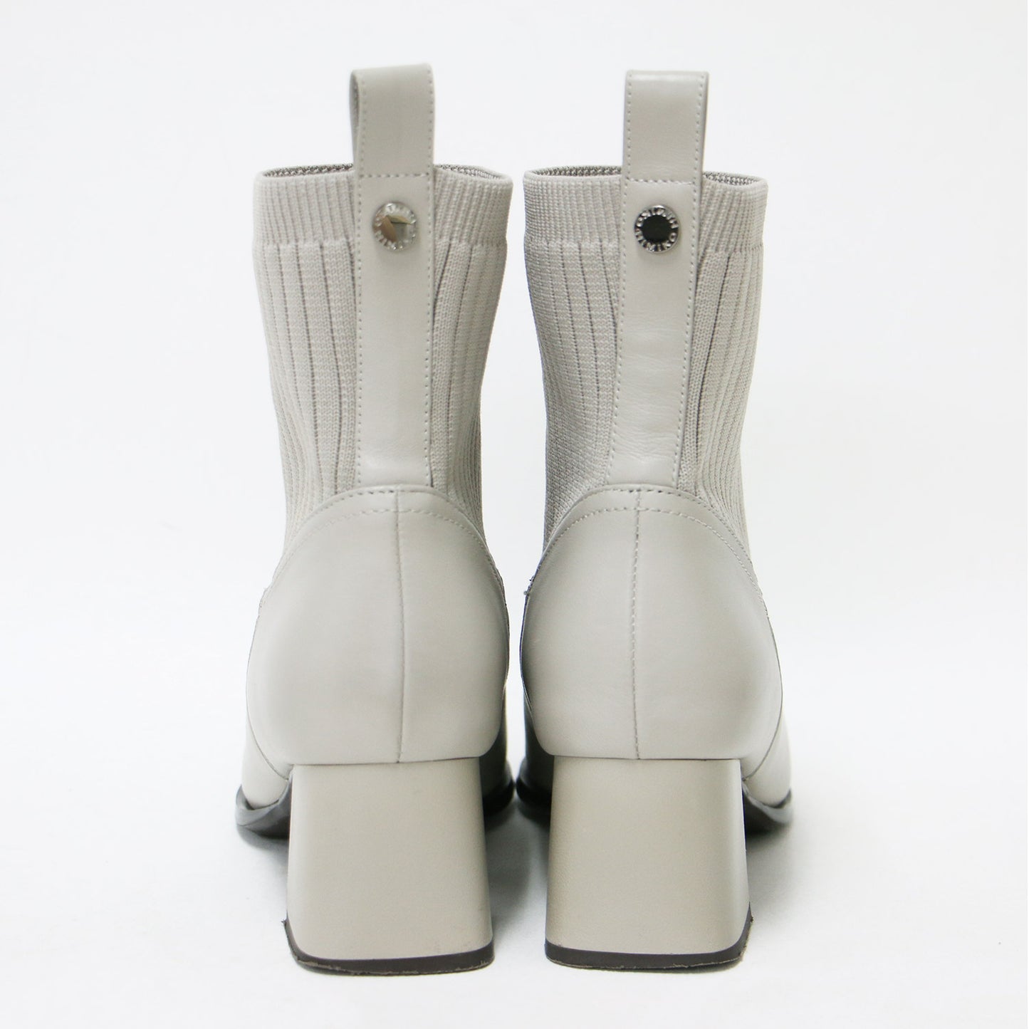 リブニット ショートブーツ / スクエアトゥ チャンキーヒール サイドゴア レザー