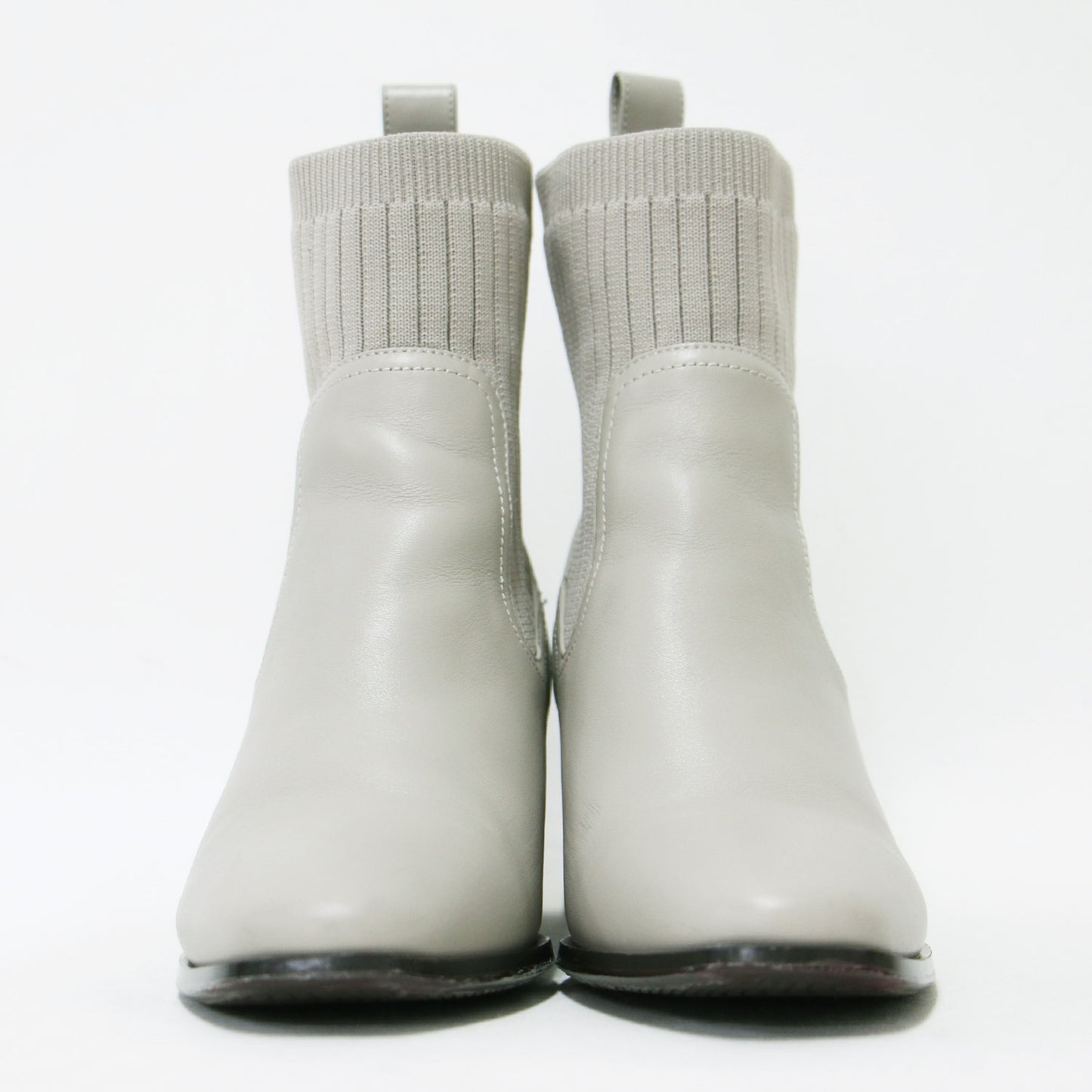 リブニット ショートブーツ / スクエアトゥ チャンキーヒール サイドゴア レザー