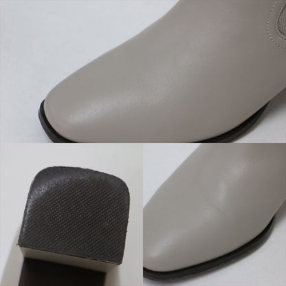 リブニット ショートブーツ / スクエアトゥ チャンキーヒール サイドゴア レザー