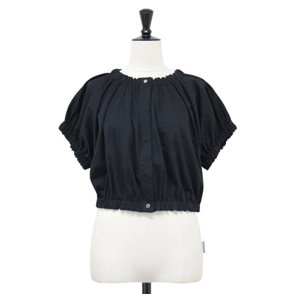 24春夏 ハイゲージジャージー ギャザー ボリューム プルオーバー / ブラウス カーディガン 半袖 コンパクト ノーカラー ギャザー コットン