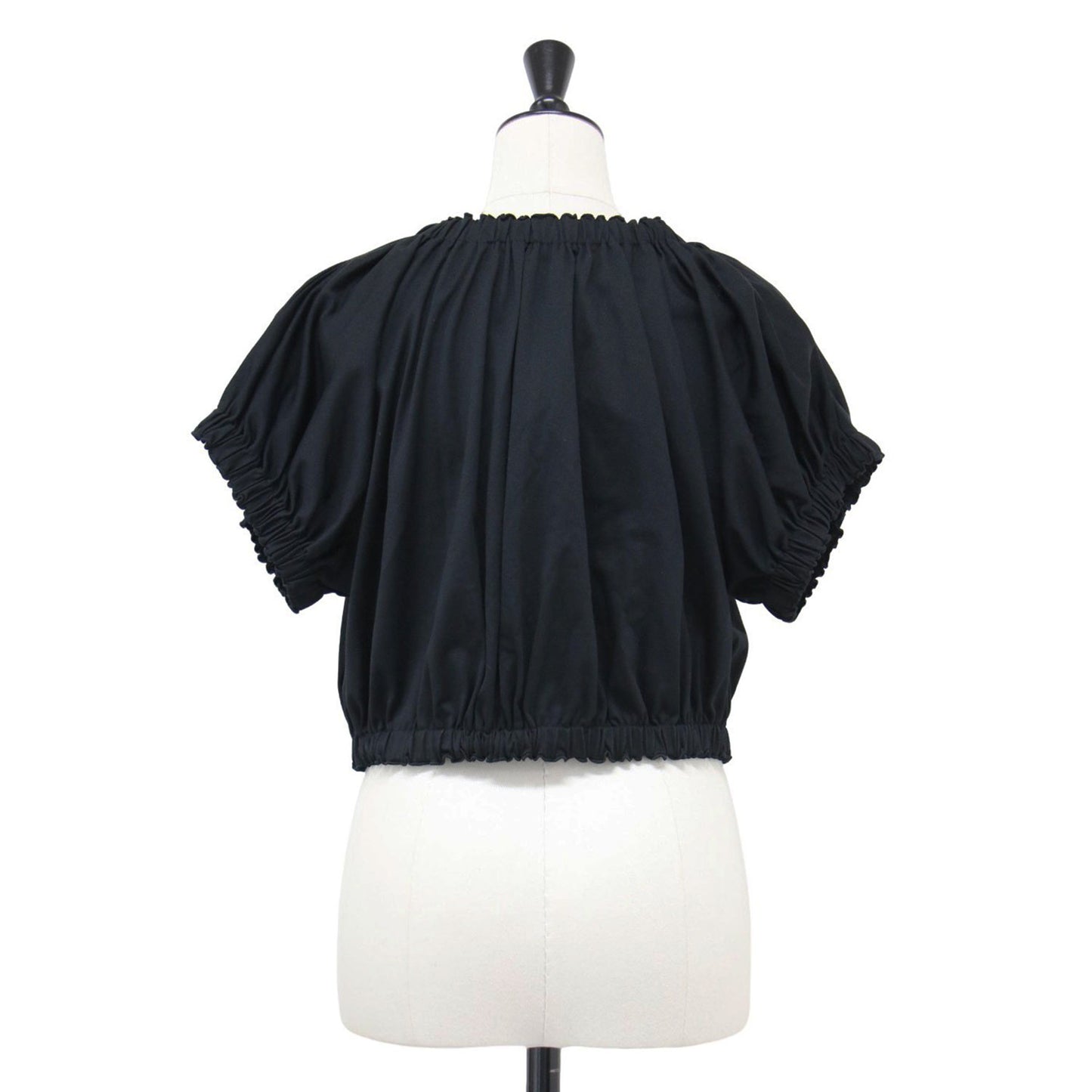 24春夏 ハイゲージジャージー ギャザー ボリューム プルオーバー / ブラウス カーディガン 半袖 コンパクト ノーカラー ギャザー コットン