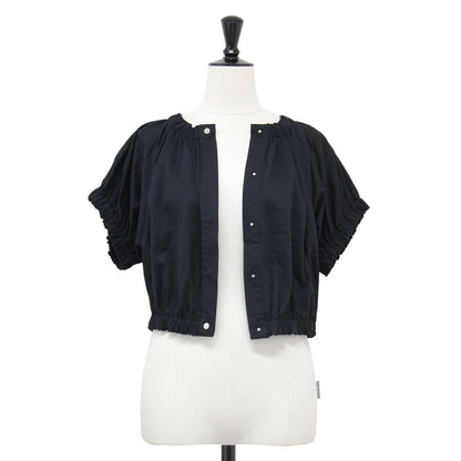 24春夏 ハイゲージジャージー ギャザー ボリューム プルオーバー / ブラウス カーディガン 半袖 コンパクト ノーカラー ギャザー コットン