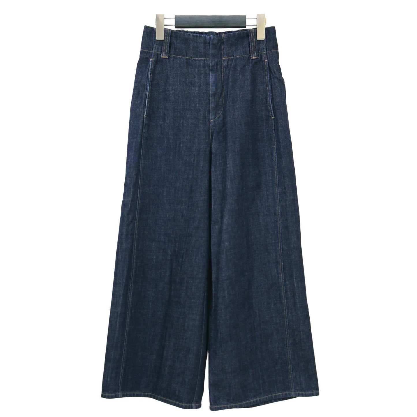 23春夏 オーガニックコットン デニム ワイド クロップド パンツ / ハイウエスト ストレート ギャザー