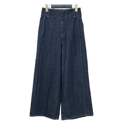 23春夏 オーガニックコットン デニム ワイド クロップド パンツ / ハイウエスト ストレート ギャザー