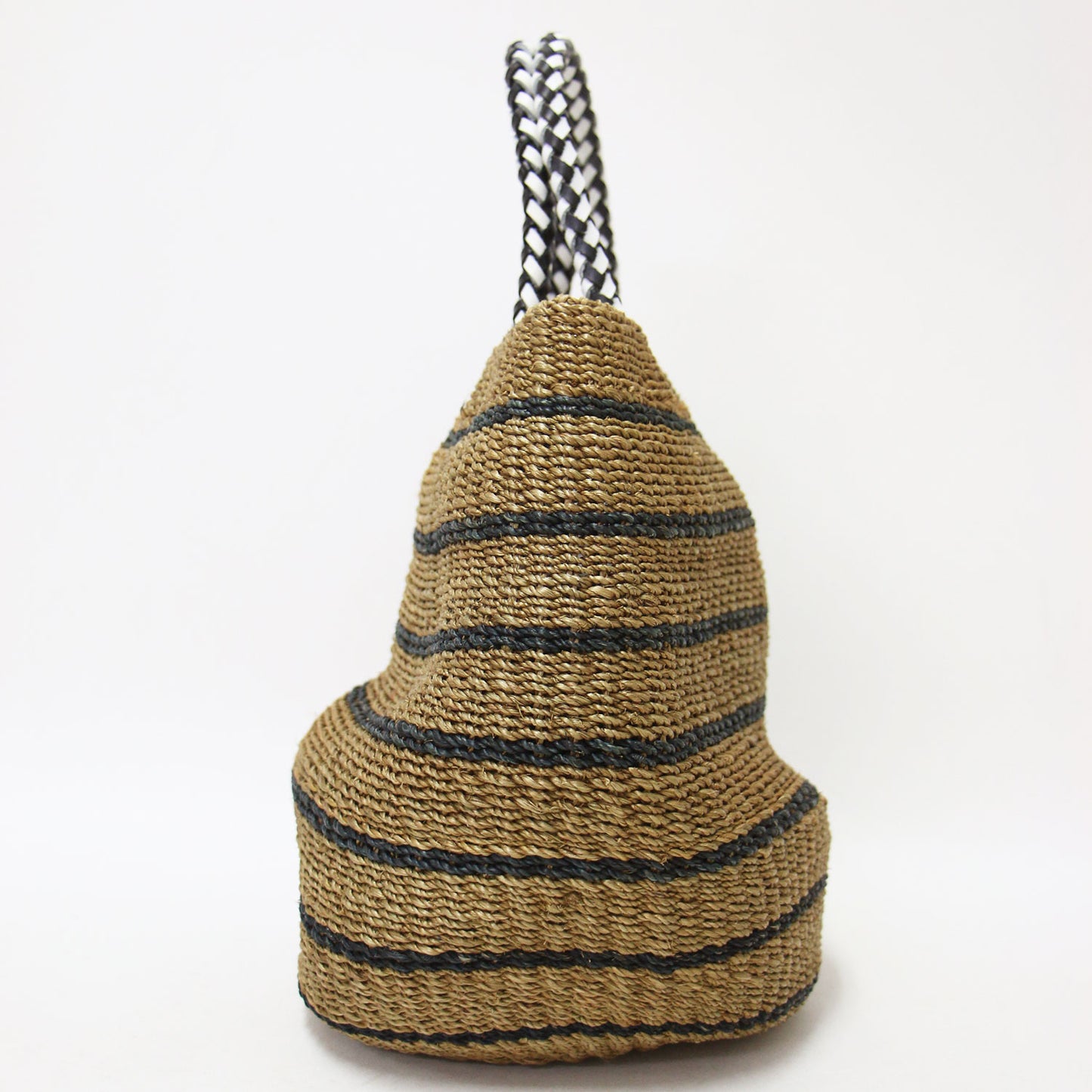 レザーハンドル ボーダー柄 カゴバッグ / ハンドバッグ トートバッグ 天然素材