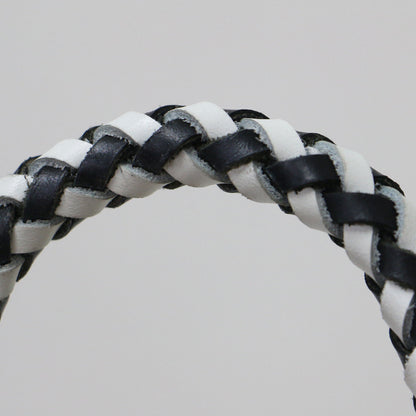 レザーハンドル ボーダー柄 カゴバッグ / ハンドバッグ トートバッグ 天然素材