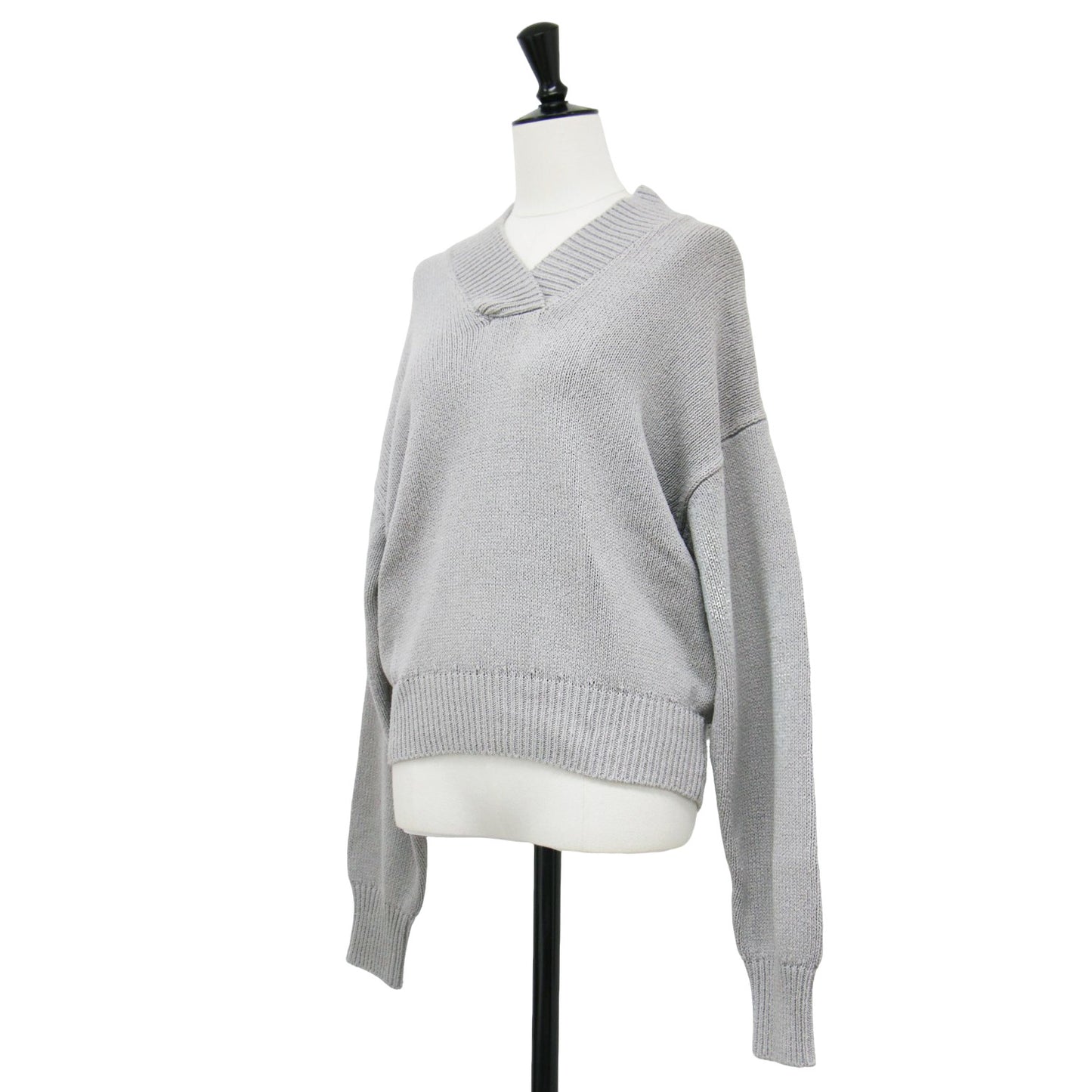24春夏 シルク ネップ プルオーバー / Silk nep ニット ショート丈 Vネック 長袖