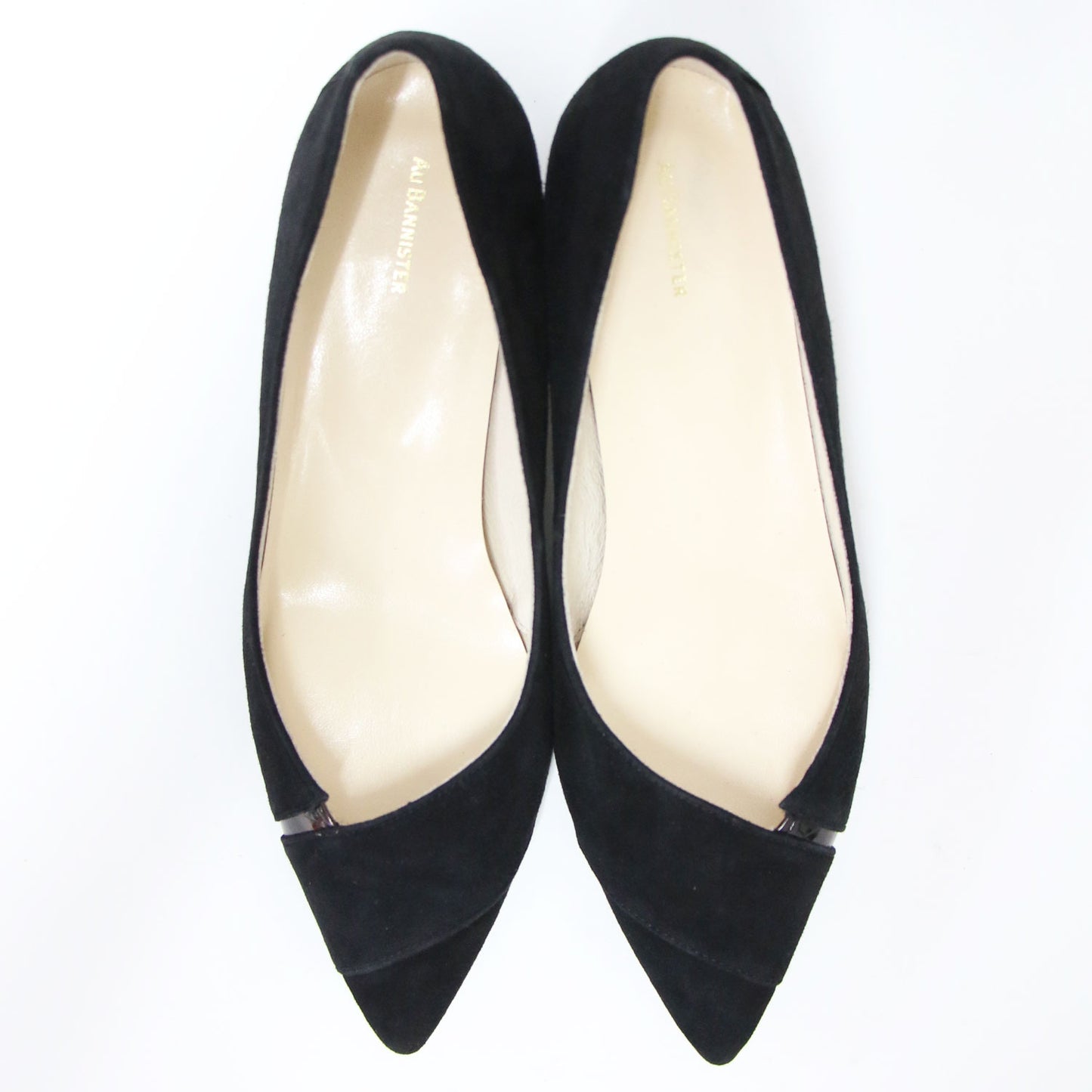 スエード ポインテッドトゥ パンプス / Vカット ローヒール エナメル コンビ レザー