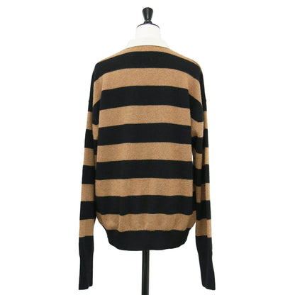 21秋冬 襟付き ボーダー ラガーニット / Cashmer rugger Knit プルオーバー 長袖 ワイド カシミヤ