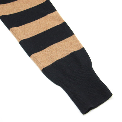 21秋冬 襟付き ボーダー ラガーニット / Cashmer rugger Knit プルオーバー 長袖 ワイド カシミヤ