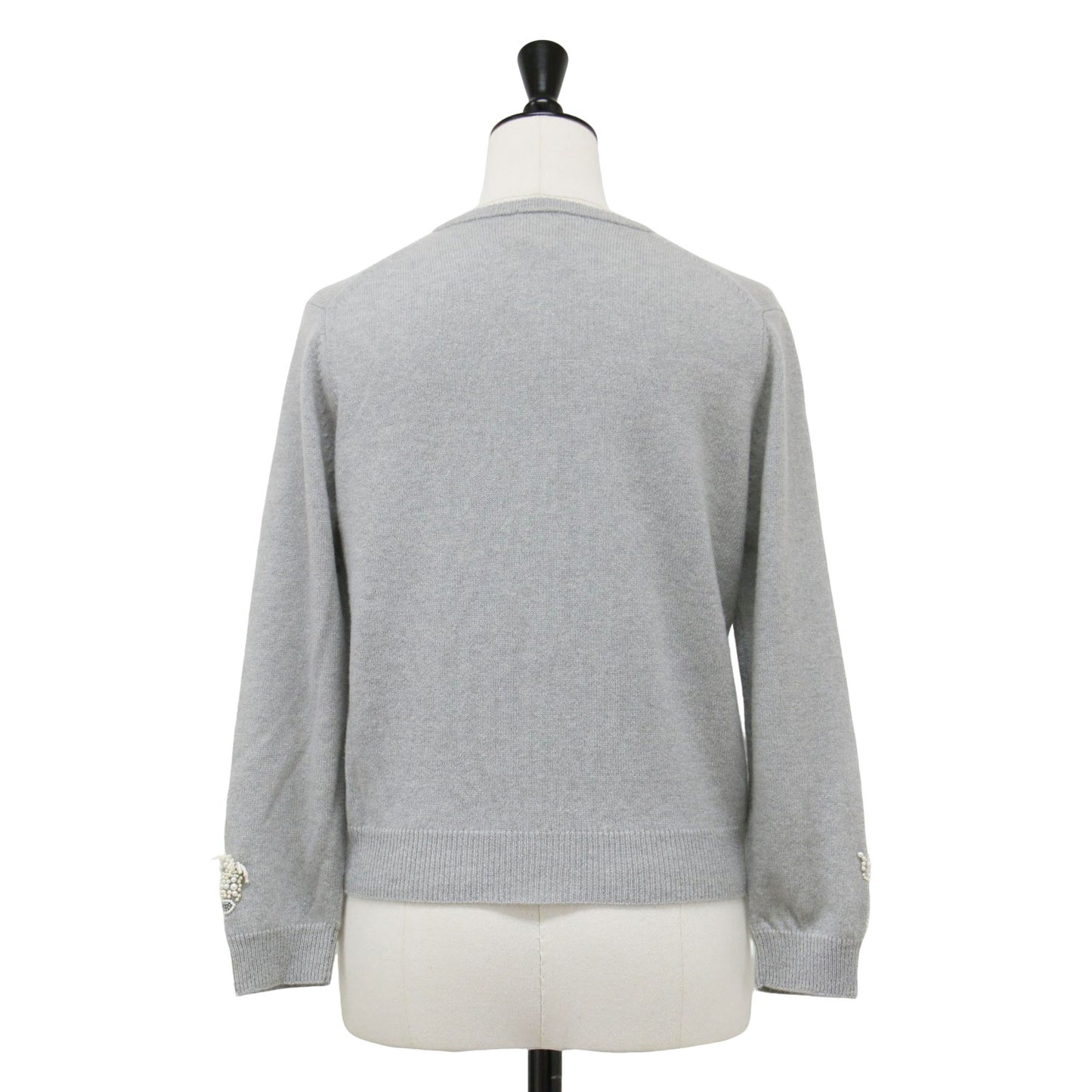 ビーズ 刺繍 カシミヤ カーディガン / ニット 長袖 クルーネック パール リボン バタフライ ブーケ