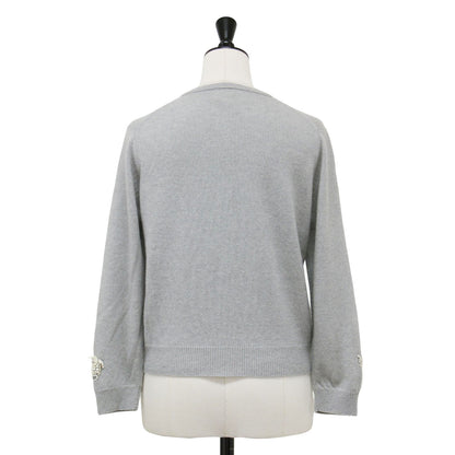 ビーズ 刺繍 カシミヤ カーディガン / ニット 長袖 クルーネック パール リボン バタフライ ブーケ