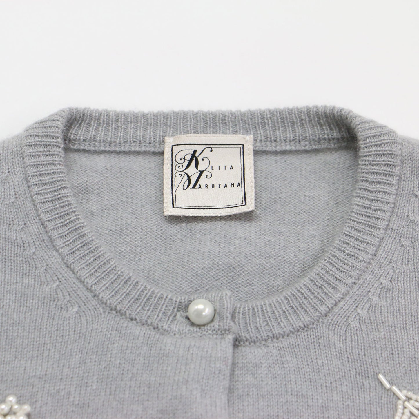 ビーズ 刺繍 カシミヤ カーディガン / ニット 長袖 クルーネック パール リボン バタフライ ブーケ