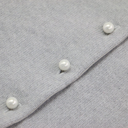 ビーズ 刺繍 カシミヤ カーディガン / ニット 長袖 クルーネック パール リボン バタフライ ブーケ