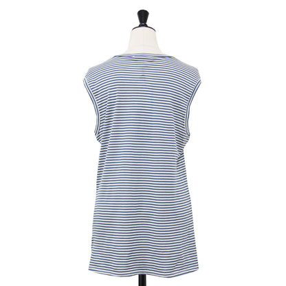 21春夏 ボーダー タンクトップ / カットソー ノースリーブ クルーネック オーバーサイズ コットン