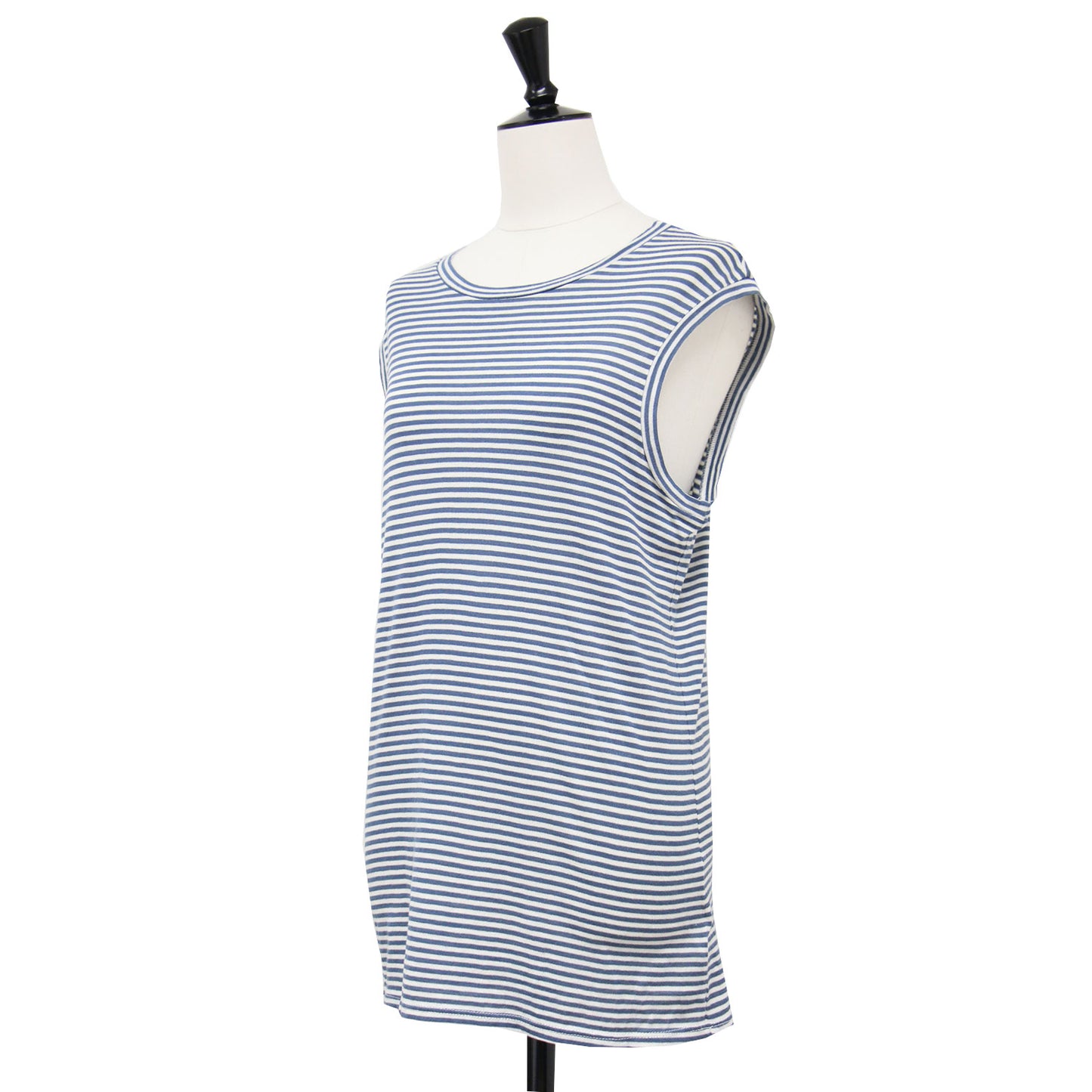 21春夏 ボーダー タンクトップ / カットソー ノースリーブ クルーネック オーバーサイズ コットン