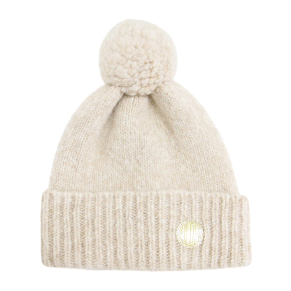 ウール ニット キャップ / 帽子 ビーニー ポンポン ロゴ