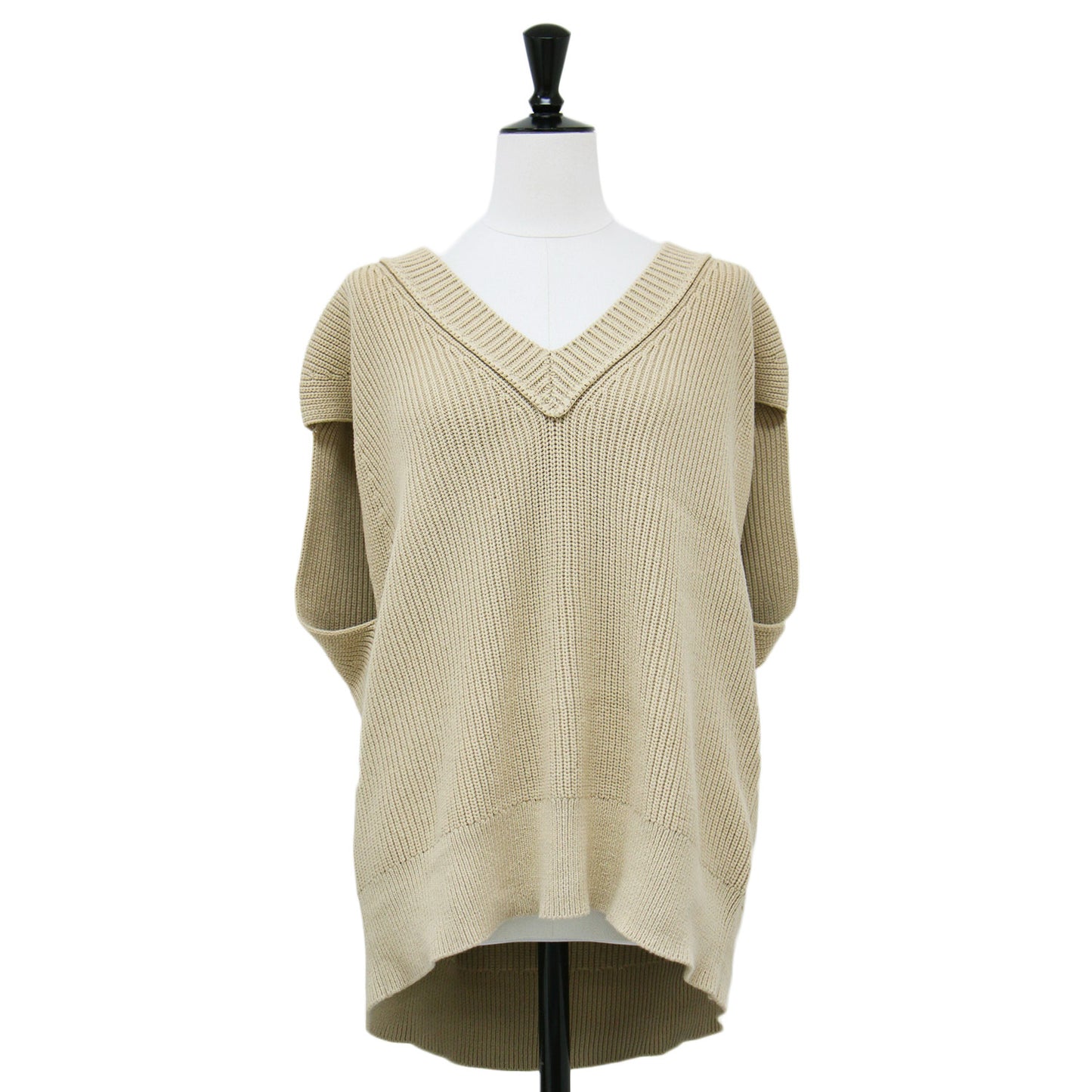 21春夏 コットン ナイロン リリヤーン Vネック ベスト / ニット ドロップショルダー オーバーサイズ 畦編み