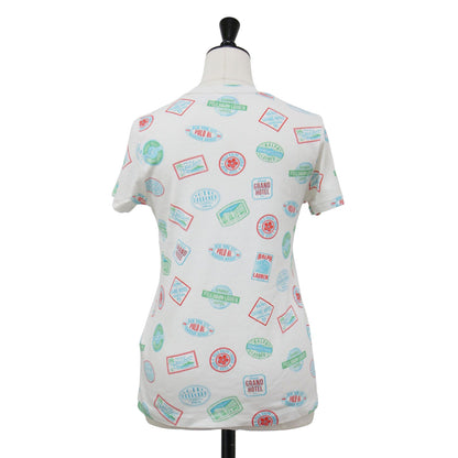 スタンプ 半袖 Tシャツ / カットソー クルーネック ハーフスリーブ 総柄 コットン