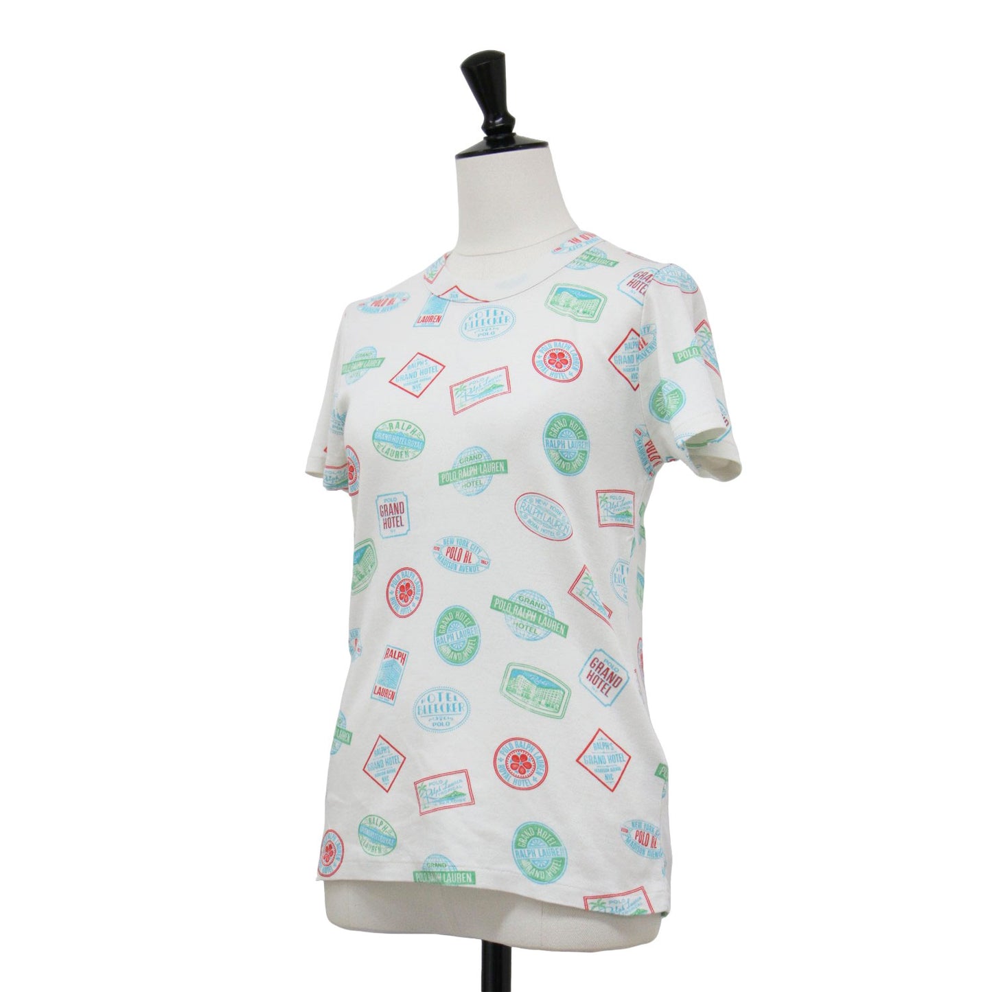 スタンプ 半袖 Tシャツ / カットソー クルーネック ハーフスリーブ 総柄 コットン