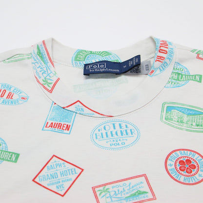 スタンプ 半袖 Tシャツ / カットソー クルーネック ハーフスリーブ 総柄 コットン