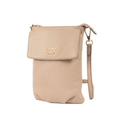 スマートフォンポケット付 ヘラクレスシュリンク レザー ポシェット / ショルダーバッグ ゴールドメタルロゴ