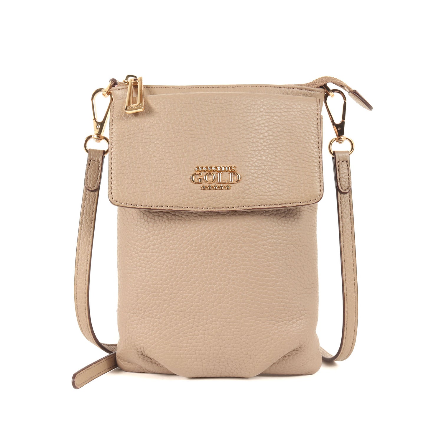 スマートフォンポケット付 ヘラクレスシュリンク レザー ポシェット / ショルダーバッグ ゴールドメタルロゴ