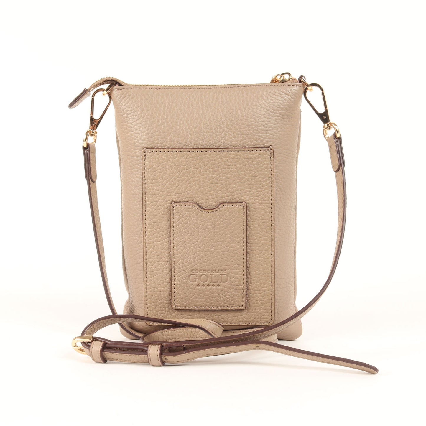 スマートフォンポケット付 ヘラクレスシュリンク レザー ポシェット / ショルダーバッグ ゴールドメタルロゴ