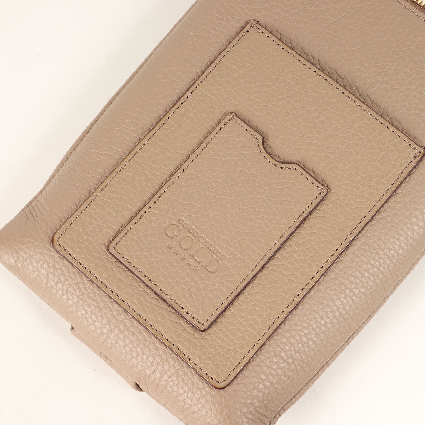 スマートフォンポケット付 ヘラクレスシュリンク レザー ポシェット / ショルダーバッグ ゴールドメタルロゴ