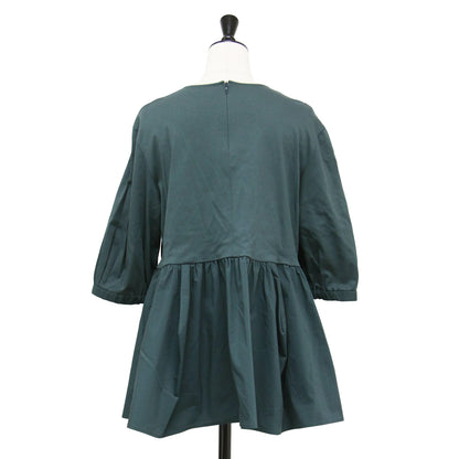 25春夏 ランダムフリル ジャージー ペプラム カットソー / プルオーバー 5分袖 クルーネック フレア タック ギャザー コットン