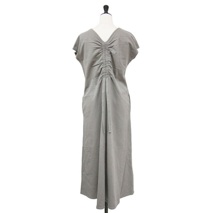 24春夏 コンパクトインレー ワンピース / フレンチスリーブ Vネック ロング丈 ギャザー フレア コットン