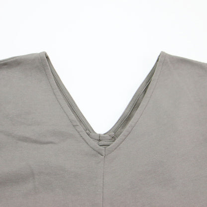 24春夏 コンパクトインレー ワンピース / フレンチスリーブ Vネック ロング丈 ギャザー フレア コットン