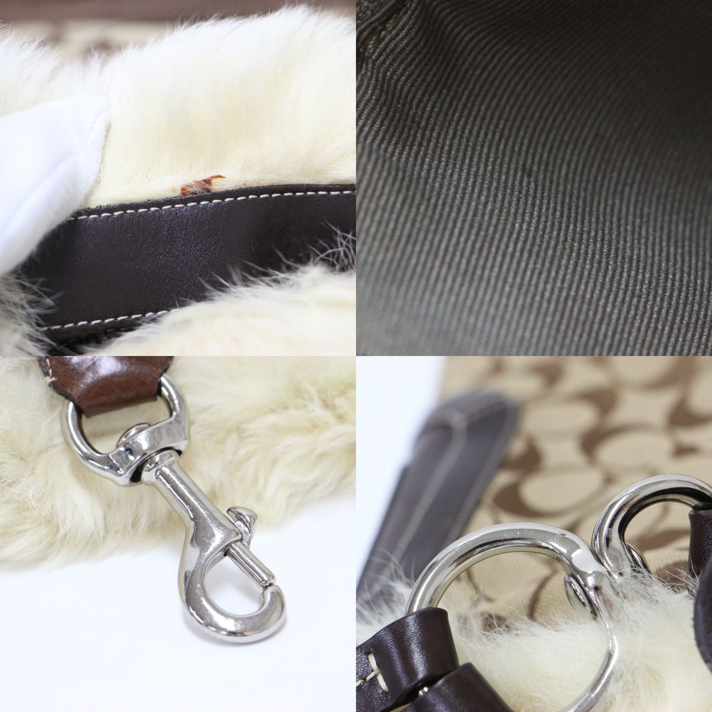 ファー付き シグネチャー ショルダー バッグ / ワンハンドル 肩掛け キャンバス レザー スエード