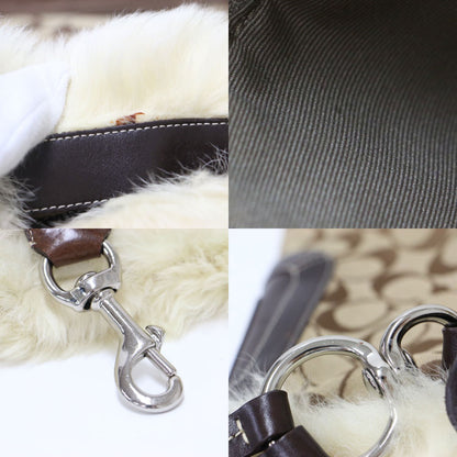 ファー付き シグネチャー ショルダー バッグ / ワンハンドル 肩掛け キャンバス レザー スエード