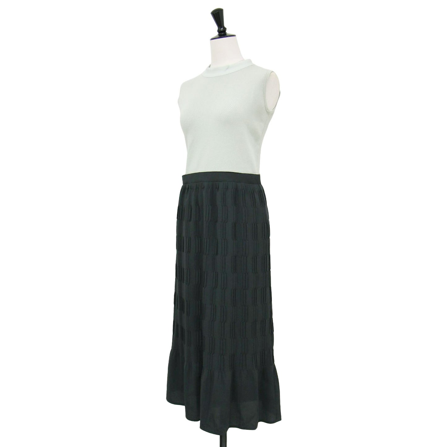 ニット コンビ ノースリーブ ワンピース / ドレス ロング丈 ハイネック プリーツ フレア