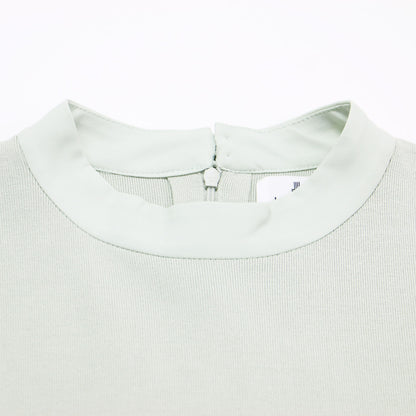 ニット コンビ ノースリーブ ワンピース / ドレス ロング丈 ハイネック プリーツ フレア