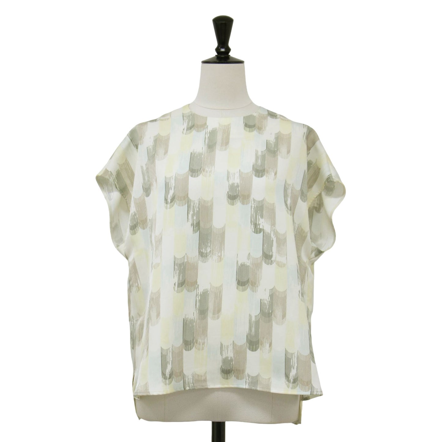 24秋冬 総柄 フレンチスリーブ ブラウス / Abstract Mist Print Emmeline ノースリーブ クルーネック ワイド スリット