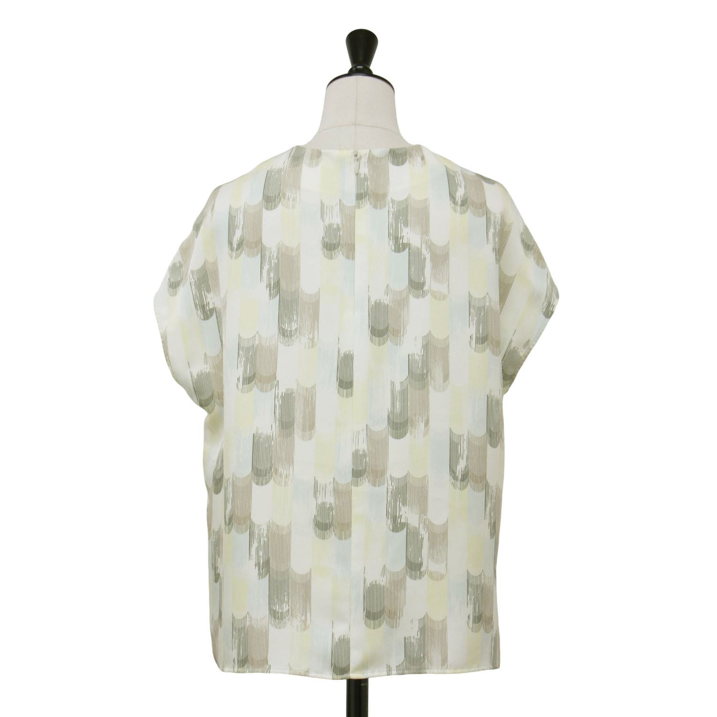 24秋冬 総柄 フレンチスリーブ ブラウス / Abstract Mist Print Emmeline ノースリーブ クルーネック ワイド スリット