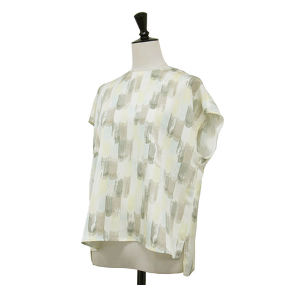 24秋冬 総柄 フレンチスリーブ ブラウス / Abstract Mist Print Emmeline ノースリーブ クルーネック ワイド スリット