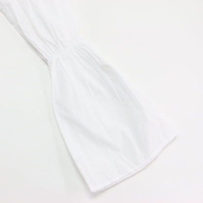 22春夏 キャンディスリーブブラウス / プルオーバー シャツ ショート丈 ギャザーネック 長袖 バックボタン コットン ウォッシャブル