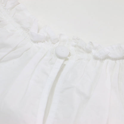 22春夏 キャンディスリーブブラウス / プルオーバー シャツ ショート丈 ギャザーネック 長袖 バックボタン コットン ウォッシャブル