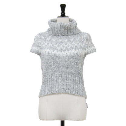 24秋冬 フラッフィー ジャガード ニット / タートルネック ショートスリーブ コンパクト ノルディック柄 リブ