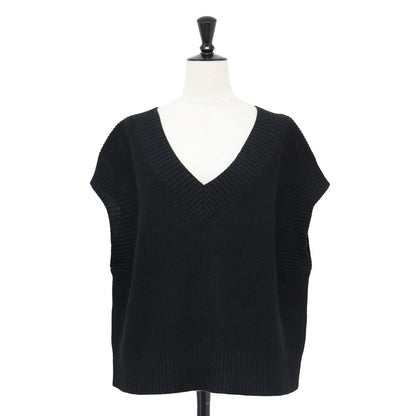 22春夏 片畔 ニット ベスト / プルオーバー Vネック ドロップショルダー ワイド コットン リネン