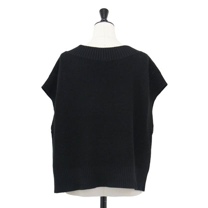 22春夏 片畔 ニット ベスト / プルオーバー Vネック ドロップショルダー ワイド コットン リネン