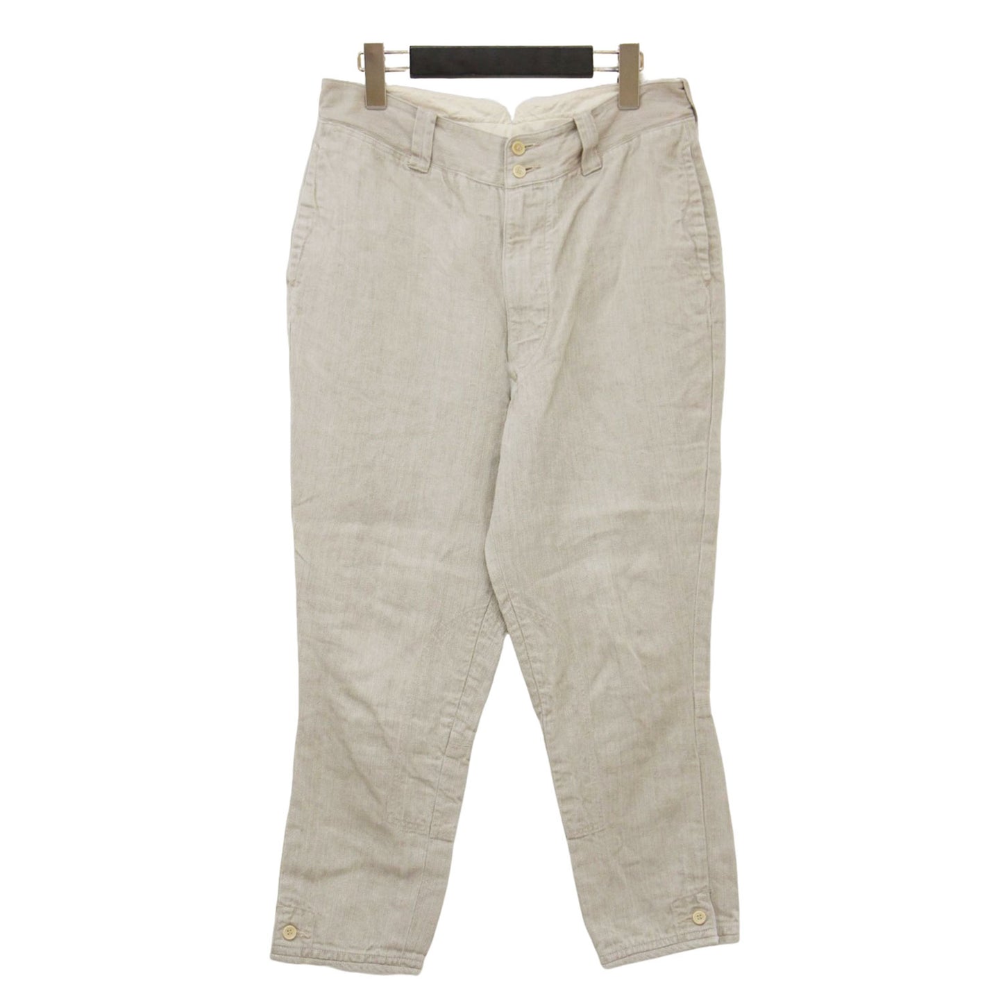 リネン ヘリンボーン パンツ / サルエル クロップド丈 テーパード ロゴ 刺繍